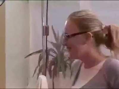 Horny guy on a porn set decides to try and fuck the make up lady