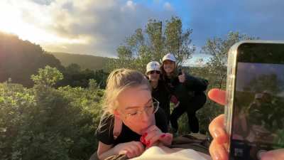 Gets caught giving blowjob in public