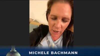 Former Republican Congresswoman Michelle Bachmann asking God to use his iron rod to smash Joe Biden. Totally normal...