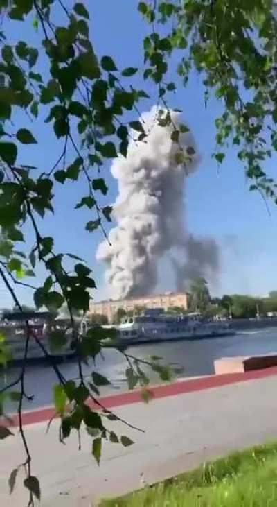 Explosion at a fireworks warehouse in Moscow.