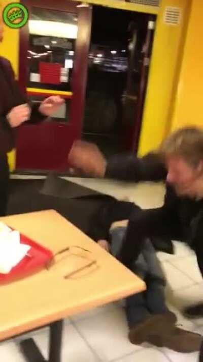 People freaking out in Dutch fast food restaurant.