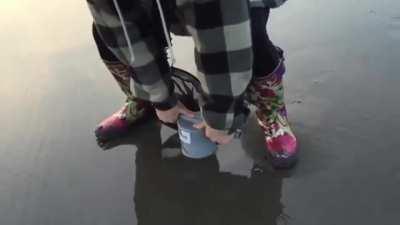 The way the sand dries up around it