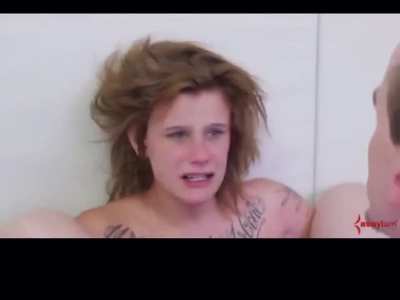 Stupid slut starts crying as she’s forced to suck dick