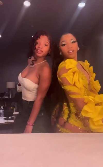 Chloe and Halle backstage