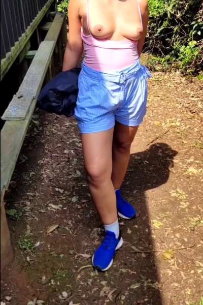 I got nervous when a group saw my tits on the trail