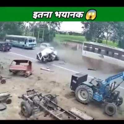 Bus destroys smaller vehicle