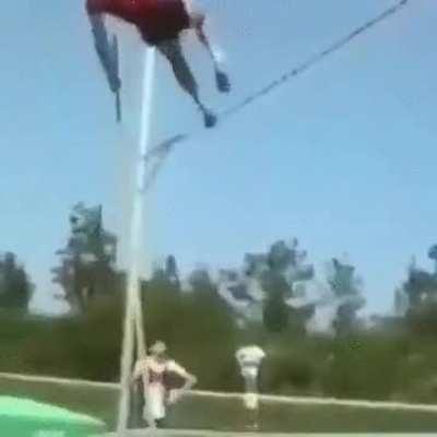 Pole jumping goes wrong.