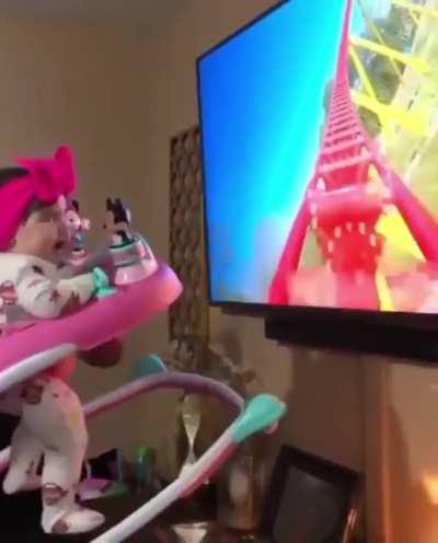 Next level Dad improvisation as daughter is too young for rollercoasters