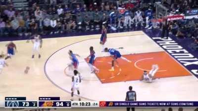 [Highlight] Javale McGee hustles to get the offensive rebound back-tap, falls down, and gets back up for the alley oop slam