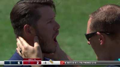 [Highlight] [Highlight] Ty France gets domed in the head by a Andrew Wantz fastball