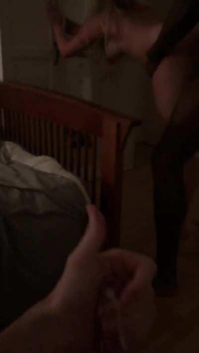 You need to put the sound up to hear what she is desperate for in this short clip. She is demanding that he cums for her in front of her masturbating husband.