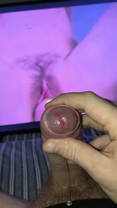 Precum, foreskin and cum.