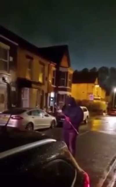 Couple of Lads chase Purple Aki out they're streets with fireworks.