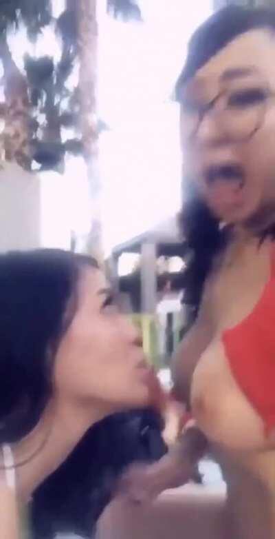 Having some fun with her friend