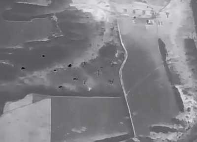 Ru pov.Birds eye view of a MLRS strike on Ukranians hiding in a forest.Kremennaya-Svatovo direction, towards Krasny Liman