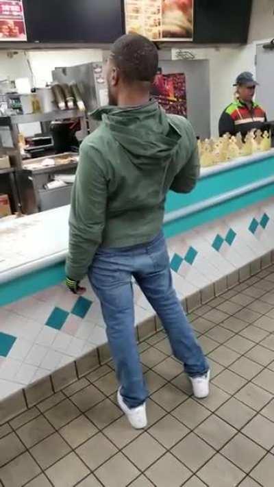 He's leaning in Burger Kings