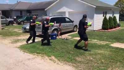 He is using a riot shield on children caw caw