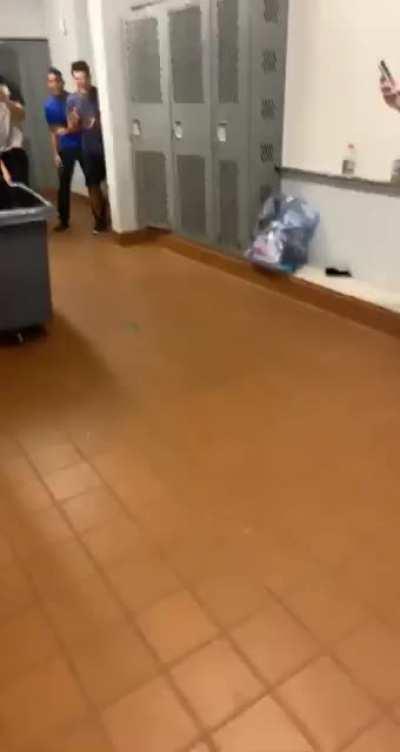 A good old locker-room wheelie bin broomstick joust!