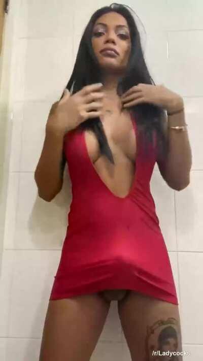 Putting up a big red tent