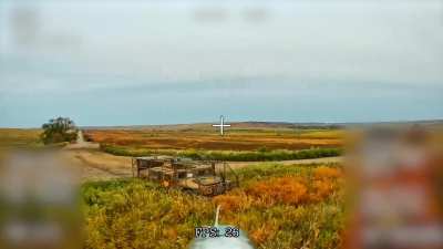 RU POV: Fiber-optic drone hit Ukrainian Humvee.
