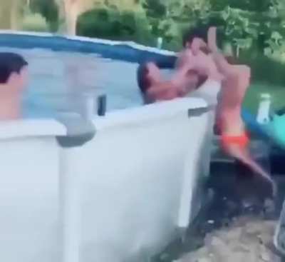 Girl jumps from garage to trampoline but misses the pool👩‍🦽‍➡️🤕