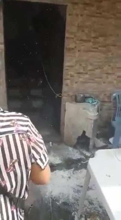 WCGW throwing powder to a fire source.