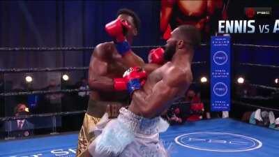 Jaron Ennis floors Juan Carlos Abreu with an eye catching uppercut on his way to hand him his first loss by stoppage