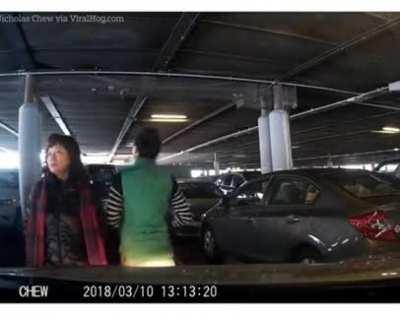 Two women refused to move from the carpark and decided to wait for their own car to park there instead