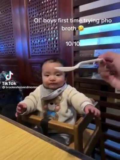 Baby's first time trying pho
