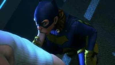 Batgirl interrogating a henchmen for more information