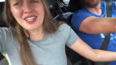 Swallowing his cum in the car BJ