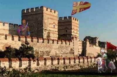 Constantine XI and Mehmed exchanging slurs during the siege of Constantinople (1453 colorized)