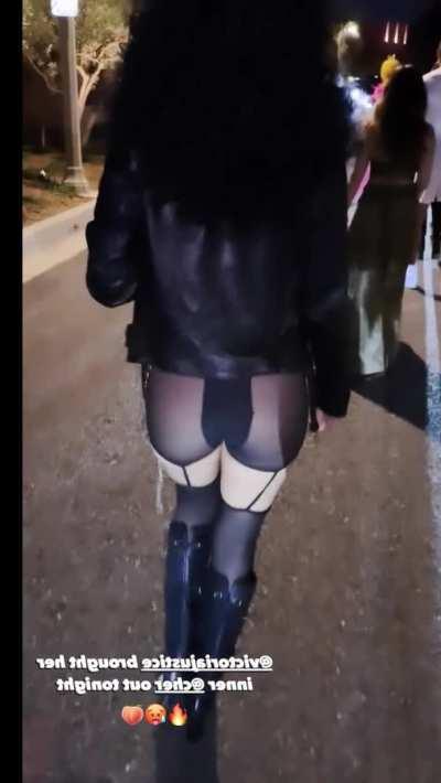 Walking outside Casamigos Halloween party