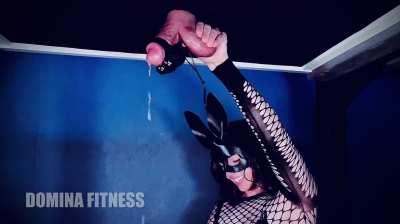 Squeezing it all out of his worthless balls! 😈