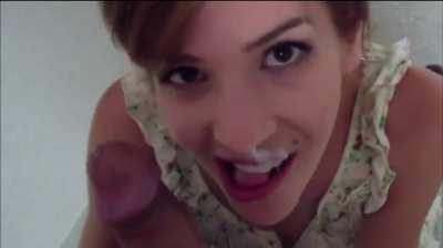 Lapping up globs of his thick, gooey yogurt 😍