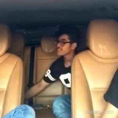 That happens when you spray alcohol based air freshener in a car and light a lighter