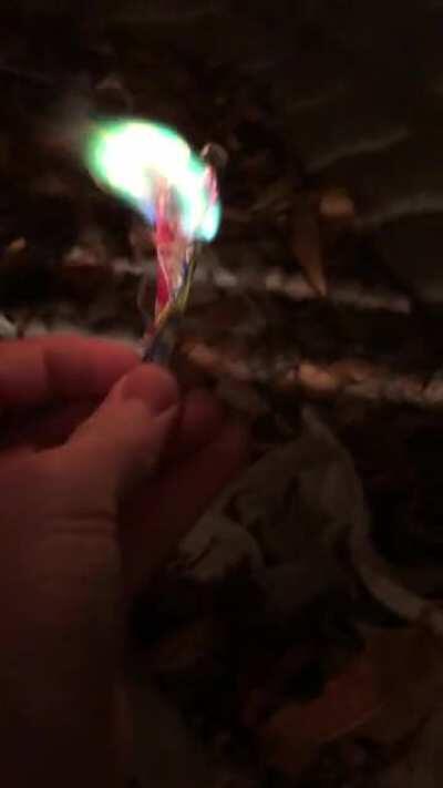 Burning this gum wrapper makes blue / green fire