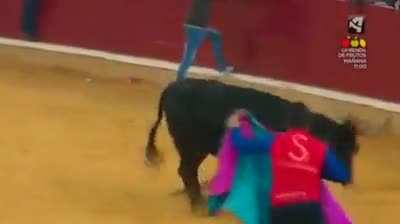 Guy messed with the bull and got the horns