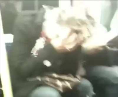 Sleepy London woman snuggles up to total stranger