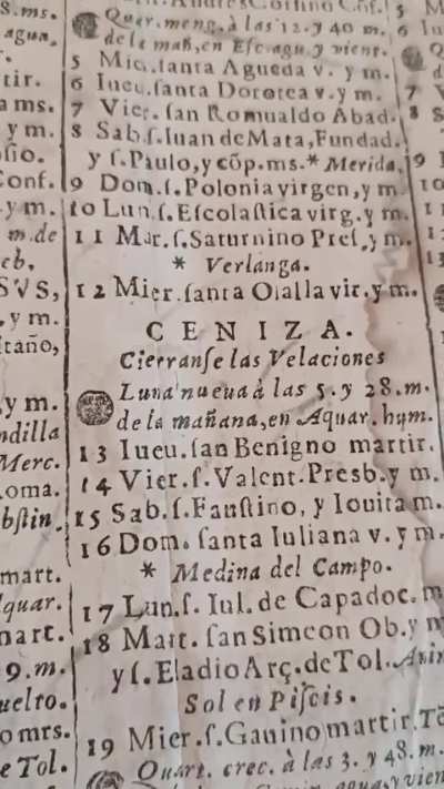 ¿Habéis visto alguna vez un almanaque o calendario de finales del siglo XVII...? La directora del Archivo Histórico de Cuenca nos muestra un fragmento de uno del año 1687.