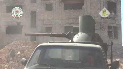 BMP 73mm cannon mounted on to the bed of a GMC truck makes an appearance in Aleppo