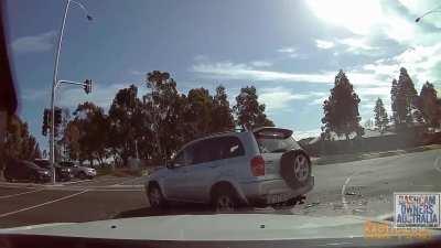 Biker goes flying past windshield