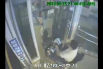 He should have just waited for the next one... Guy misses elevator so he breaks the doors down and it soesnt go well.