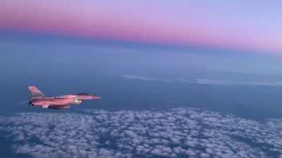 Polish F-16 from 31st Tactical Air Base in Poznań-Krzesiny going full afterburner during a stunning sunset.