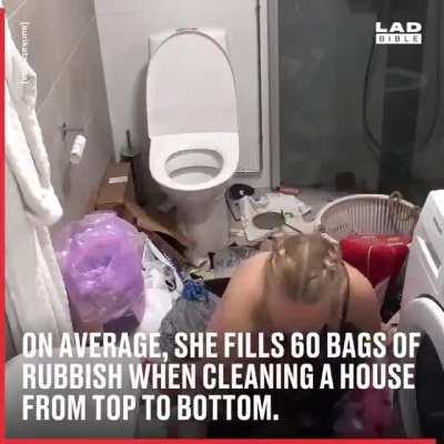 Amazing lady cleaning the dirtiest houses free of charge!