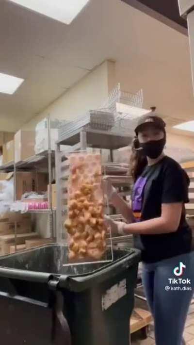 The amount of food that is being thrown out at Dunkin Donuts each day