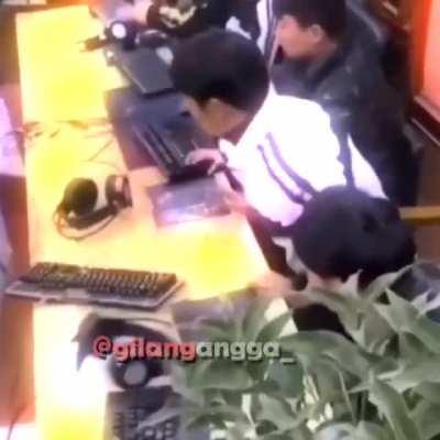 All he wanted to do was use the headphones...