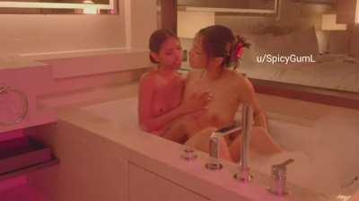 some steamy lesbian action in hottub