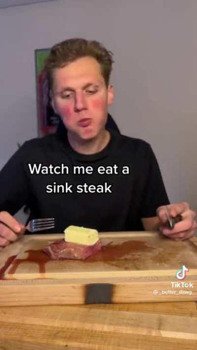 Steak “cooked” in a sink