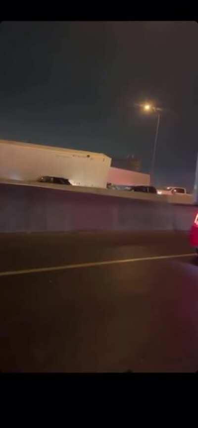 horrible pileup on I-35 due to icy roads (not my video)